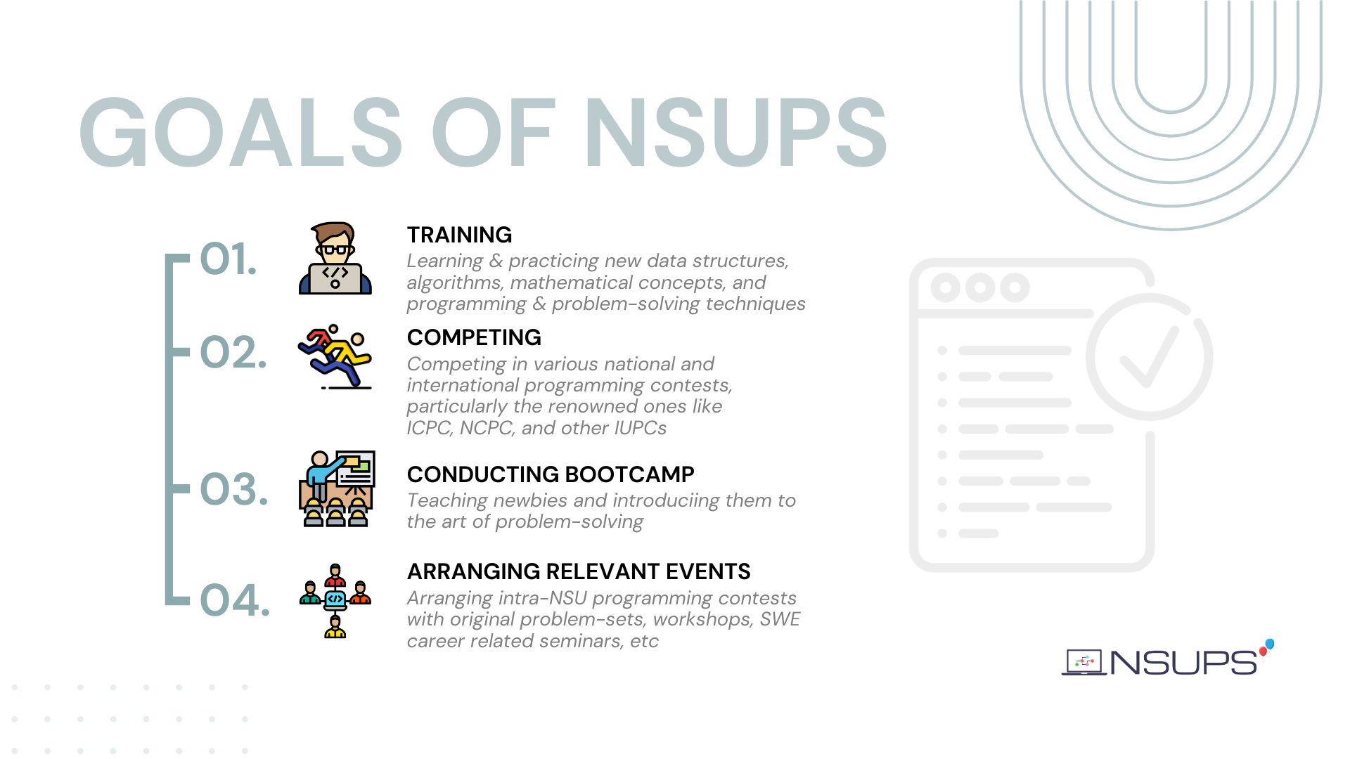 Goals of NSUPS